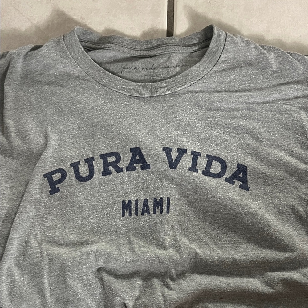 Pura Vida Heather Gray Tee with Navy Print